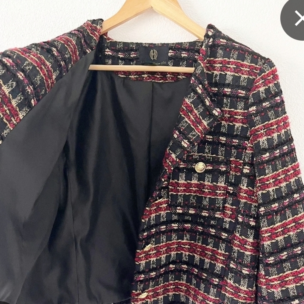 House of Harlow 1960 Tweed Cropped Jacket Gold Buttons - Picture 2 of 8